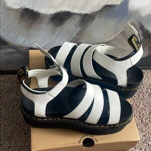 Dr. Martens Blaire Quad in white -Black and White Sandals Sporty Strappy Design